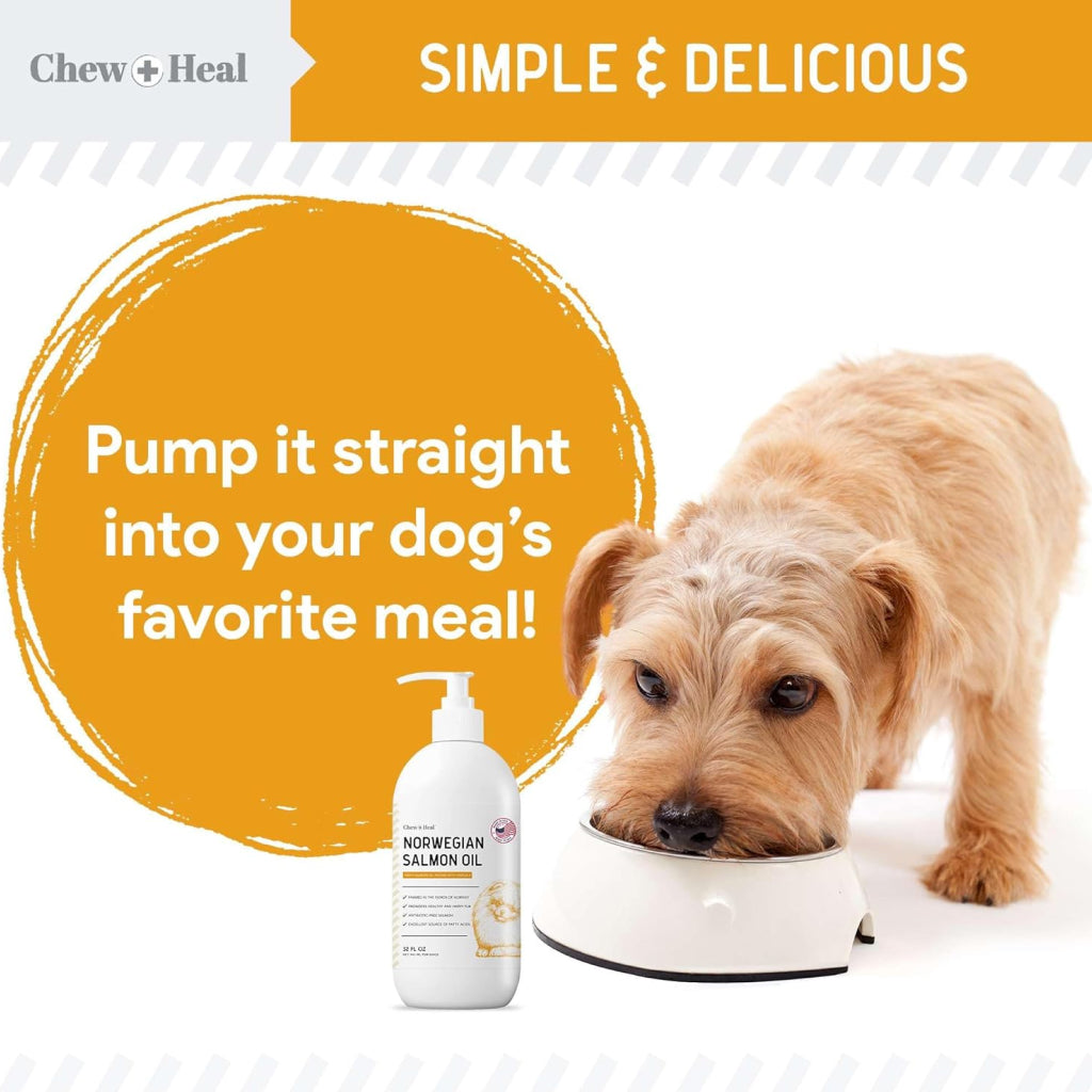 Chew + Heal Norwegian Salmon Oil Skin & Coat Supplement For Dogs & Cats