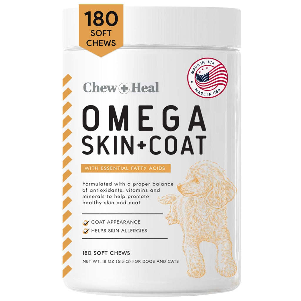 Chew + Heal Omega Skin + Coat Supplement for Dogs (180 soft chews)