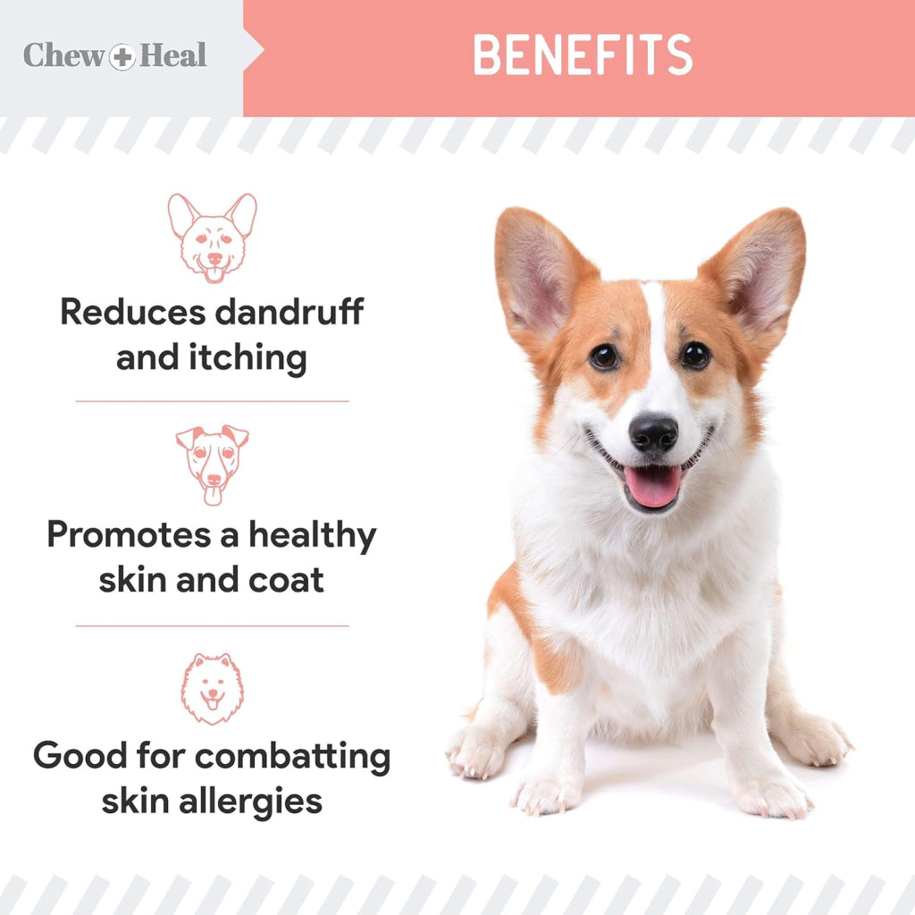 Chew + Heal Wild Alaskan Salmon Oil Formula for Healthy Skin and Coat For Dogs