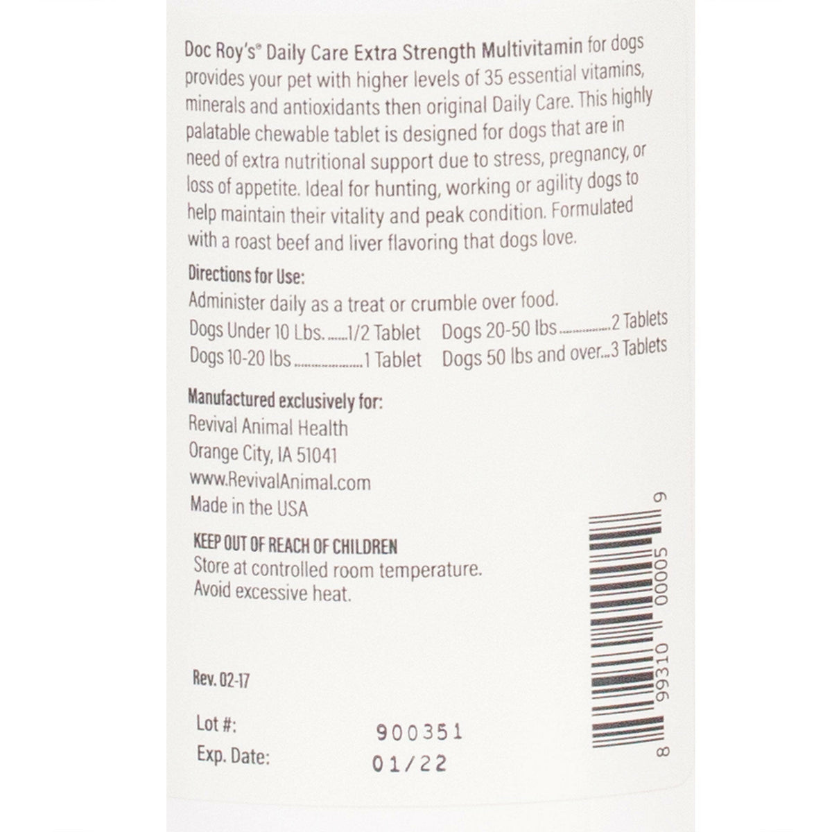 Doc Roy's Daily Care Extra Canine Extra Strength Multivitamin with Minerals for Dogs