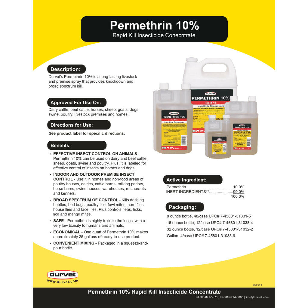 Durvet Permethrin 10% Rapid Kill Insecticide Concentrate (32 oz)