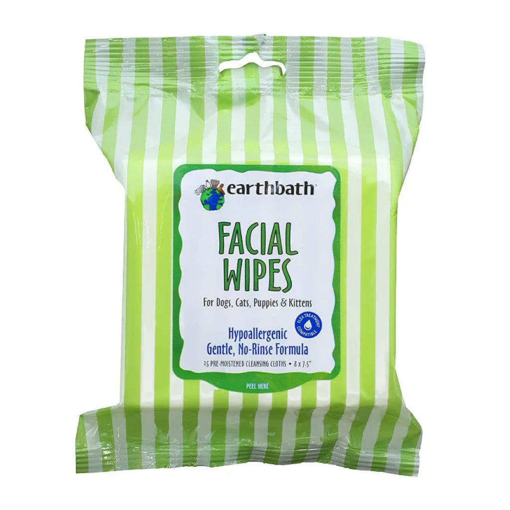Earthbath Hypoallergenic Facial Wipes for Dogs Cats Puppies & Kittens (25 ct)