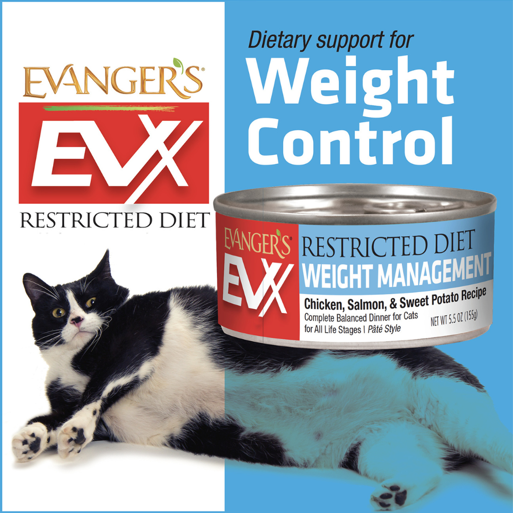 Evanger's EVX Restricted Diet Weight Managment Chicken, Salmon & Sweet Potato Recipe Wet Cat Food (5.5 oz x 24 cans)
