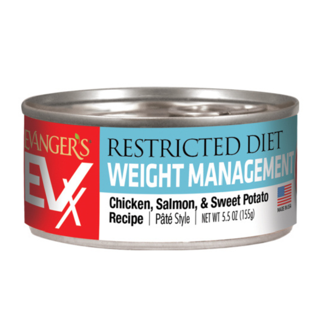 Evanger's EVX Restricted Diet Weight Managment Chicken, Salmon & Sweet Potato Recipe Wet Cat Food (5.5 oz x 24 cans)