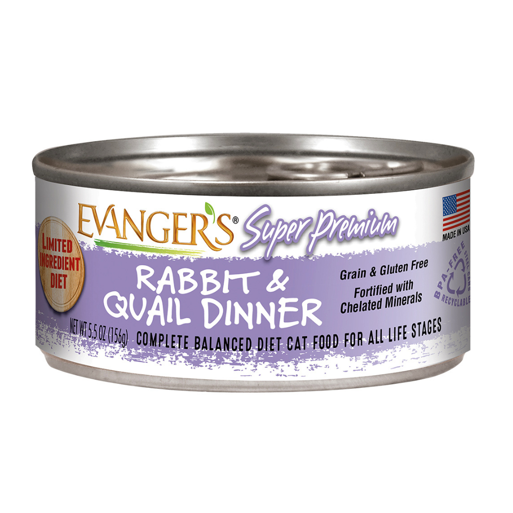 Evanger's Super Premium Rabbit & Quail Dinner Grain-Free Wet Cat Food, (5.5-oz x 24 cans)