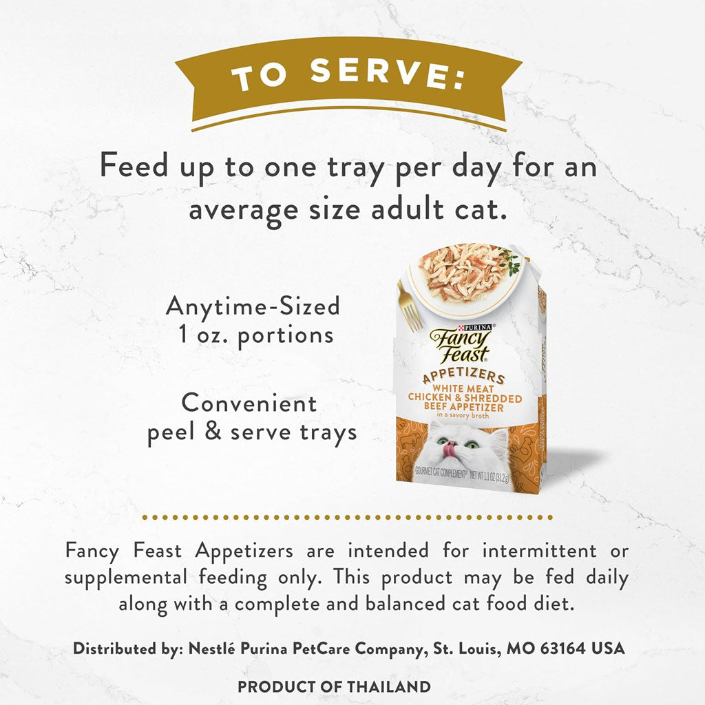 Fancy Feast Appetizers Grain-Free White Meat Chicken & Shredded Beef Appetizer in Savory Broth Wet Cat Food, 1.1-oz tray, case of 10