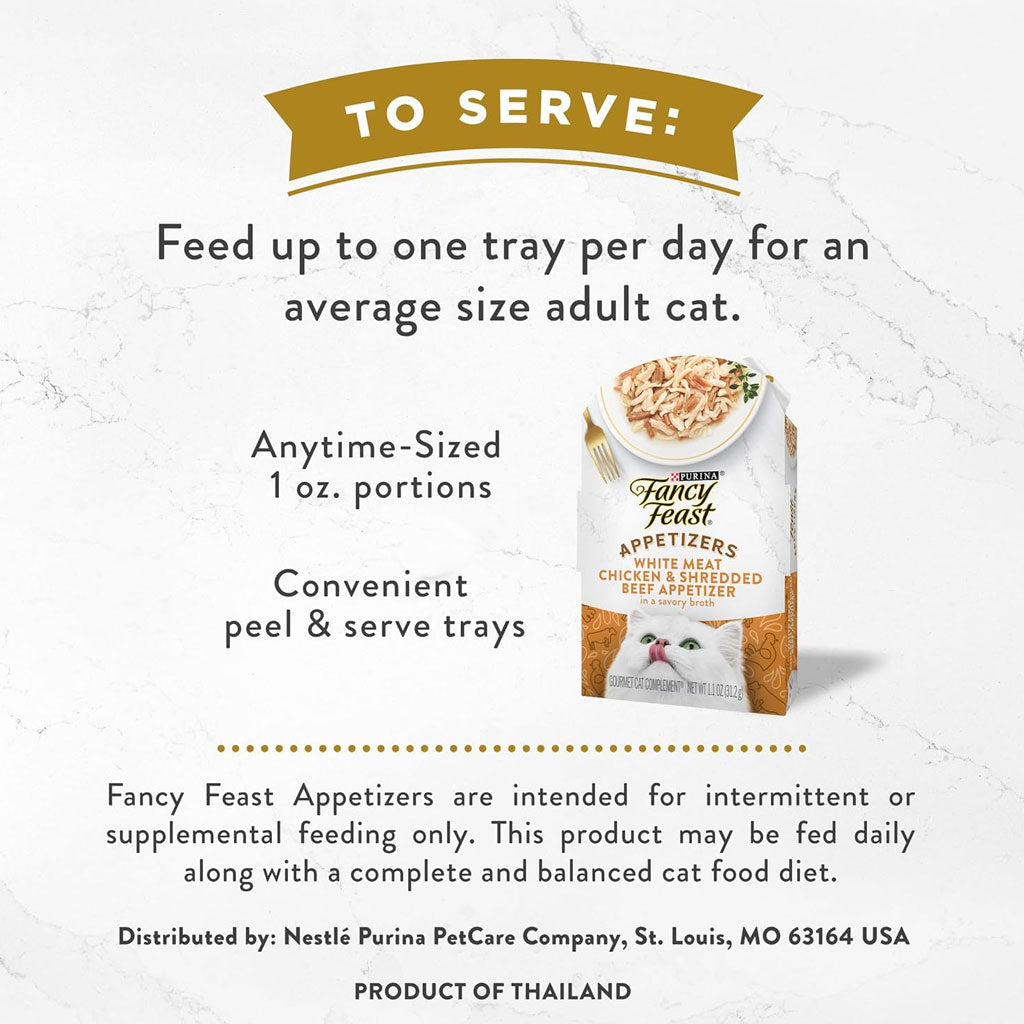 Fancy Feast Appetizers Grain-Free White Meat Chicken & Shredded Beef Appetizer in Savory Broth Wet Cat Food, 1.1-oz tray, case of 10