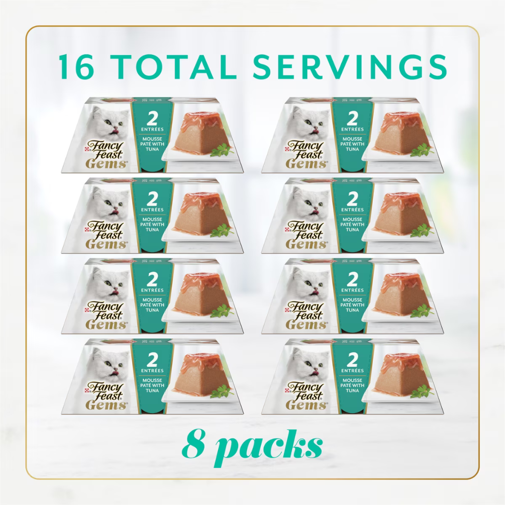Fancy Feast Gems Mousse Pate Tuna & Gravy Halo Wet Cat Food (2 oz x 16 trays)