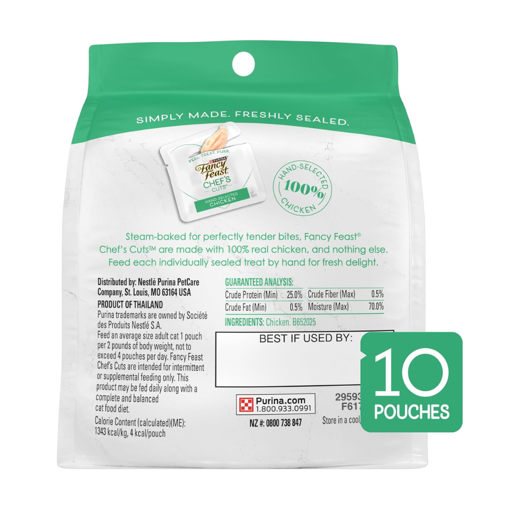 Fancy Feast Purely Natual Hand-Selected Chicken Cat Treats (10 pouches)