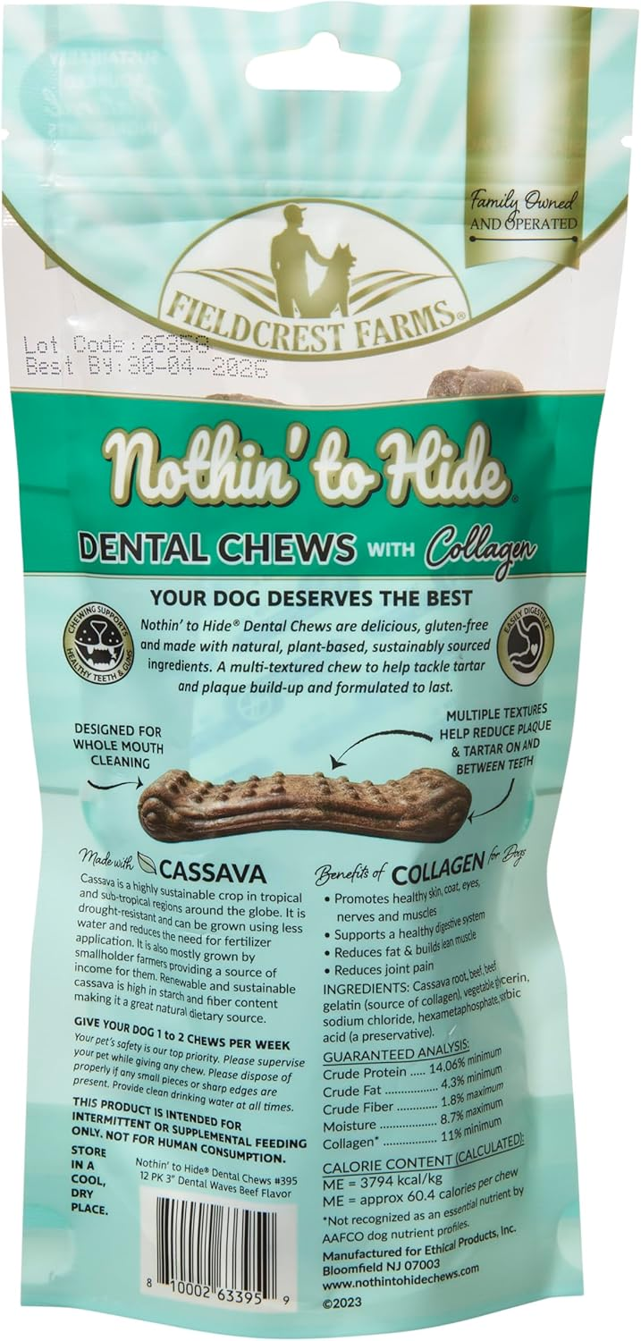 Fieldcrest Farms Nothin' to Hide Dental Wave Beef Dog Treat, 8-pack