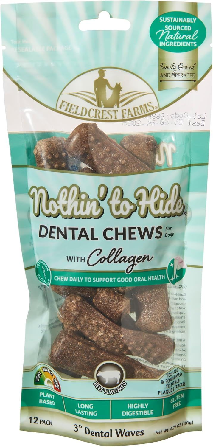 Fieldcrest Farms Nothin' to Hide Dental Wave Beef Dog Treat, 8-pack