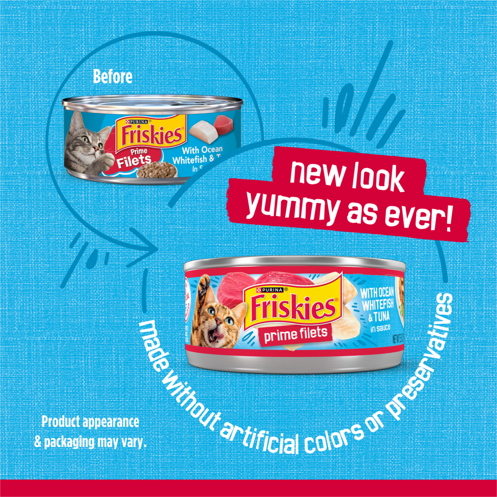Friskies Prime Fillets with Ocean Whitefish and Tuna in Sauce Canned Cat Food, 5.5-oz, case of 24