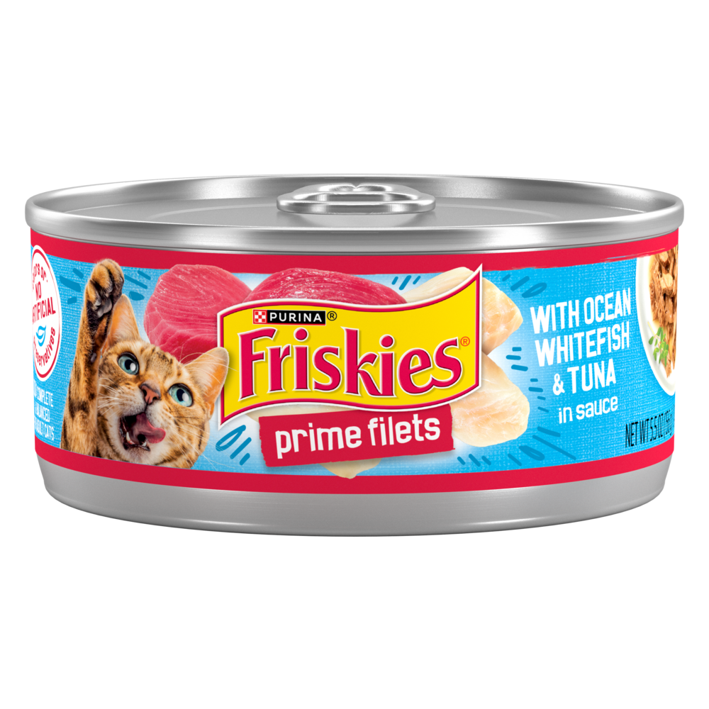 Friskies Prime Fillets with Ocean Whitefish and Tuna in Sauce Canned Cat Food, 5.5-oz, case of 24