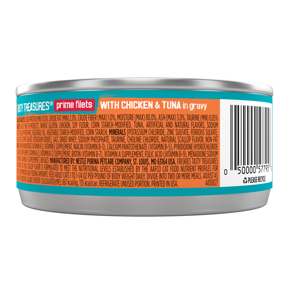 Friskies Tasty Treasures Gravy Chicken, Tuna & Scallop Wet Cat Food, 5.5-oz, case of 24
