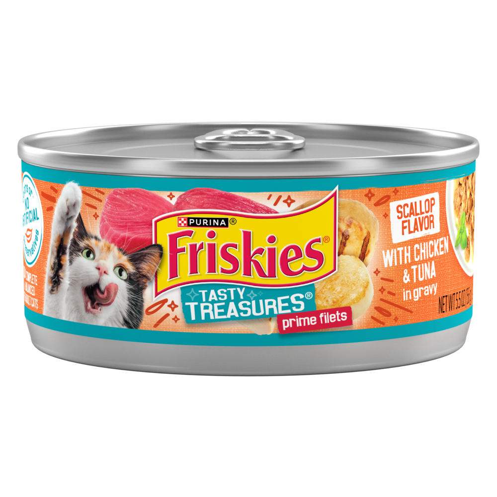 Friskies Tasty Treasures Gravy Chicken, Tuna & Scallop Wet Cat Food, 5.5-oz, case of 24