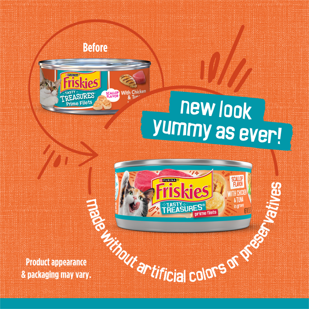 Friskies Tasty Treasures Gravy Chicken, Tuna & Scallop Wet Cat Food, 5.5-oz, case of 24