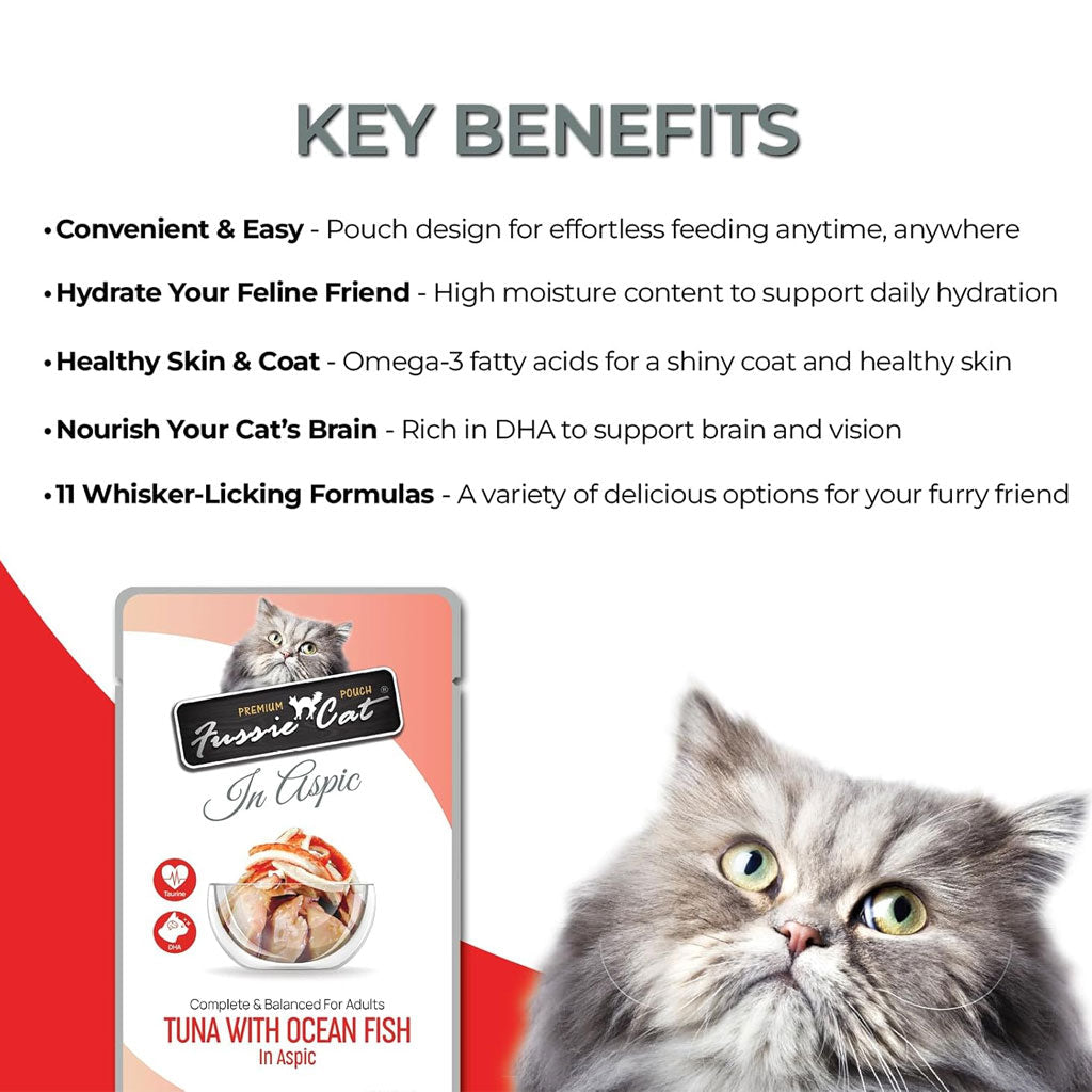 Fussie Cat Premium Tuna with Ocean Fish in Aspic Wet Cat Food, 2.47-oz pouch