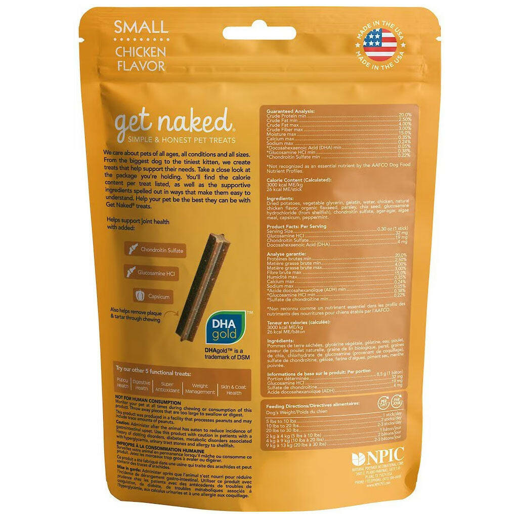 Get Naked Joint Health Grain-Free Dental Stick Dog Treats, Small, 18 count