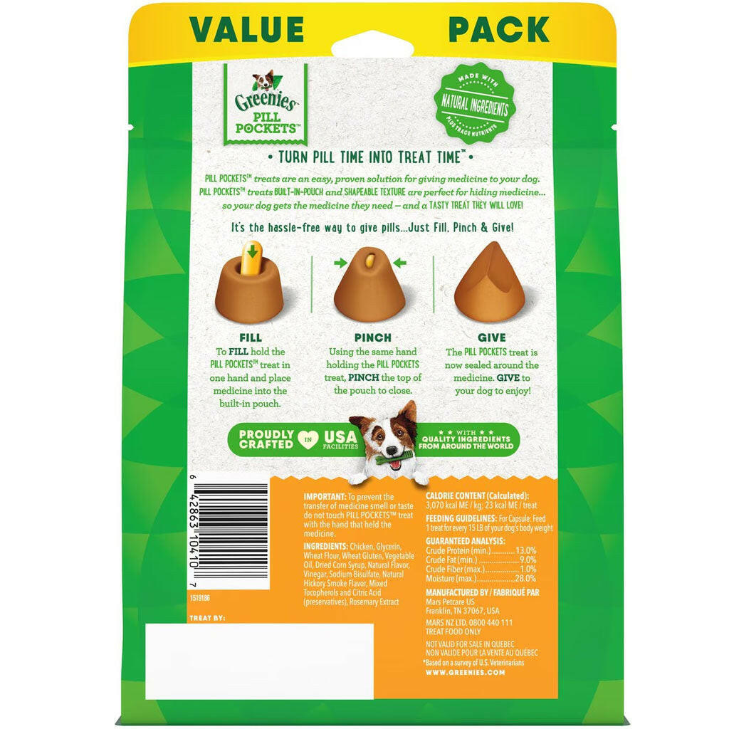 Greenies Pill Pockets Chicken Flavor Treats for Dogs, Capsule Size