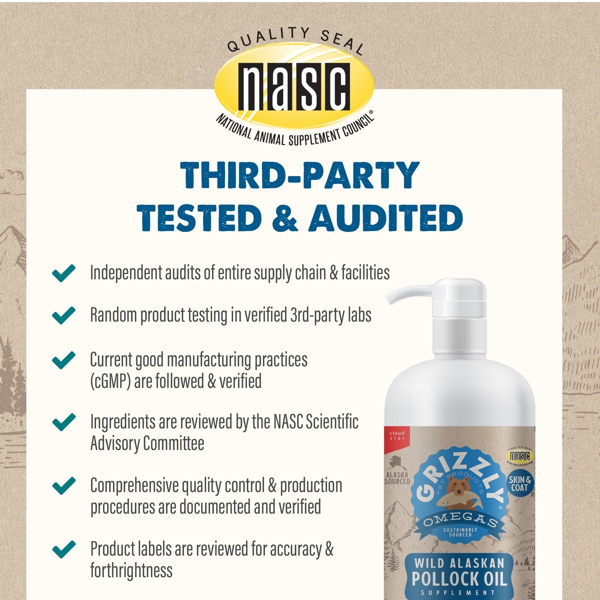 Grizzly Wild Alaskan Pollock Oil Supplement for Dogs & Cats