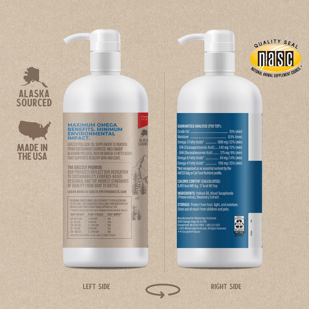 Grizzly Wild Alaskan Pollock Oil Supplement for Dogs & Cats