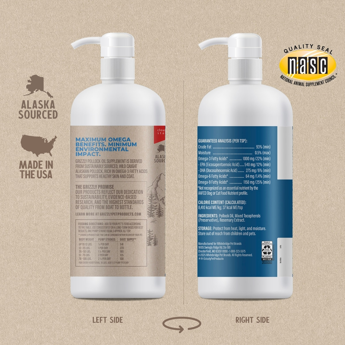 Grizzly Wild Alaskan Pollock Oil Supplement for Dogs & Cats