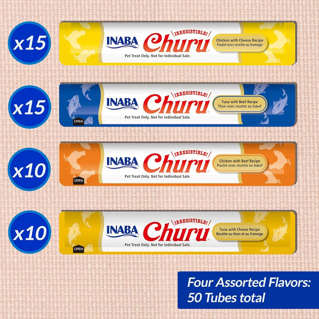 Inaba Churu Beef & Cheese Variety Pack Grain-Free Lickable Treat for Cats, 50 count