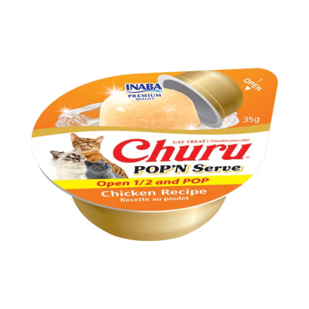 Inaba Churu Pop'n Serve Chicken Recipe Grain-Free Lickable Cat Treats, 1.2-oz cup
