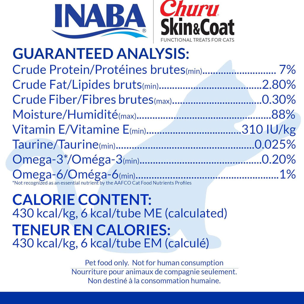 Inaba Churu Skin & Coat Tuna Recipe Grain-Free Lickable Treat for Cats, 0.5-oz x 4-tubes