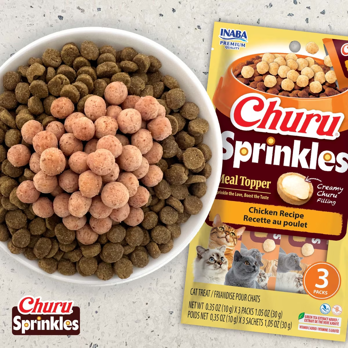 Inaba Churu Sprinkles Tuna & Salmon Recipe Grain-Free Cat Treats & Meal Topper, 0.35-oz tube (3 count)