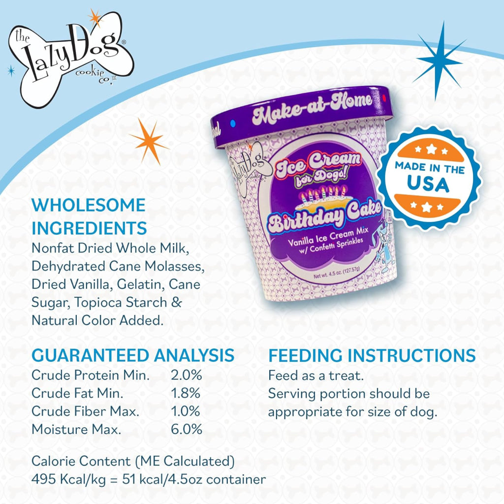 Lazy Dog Make at Home Ice Cream Mix Birthday Cake Flavor Treats For Dogs (4.5 oz)