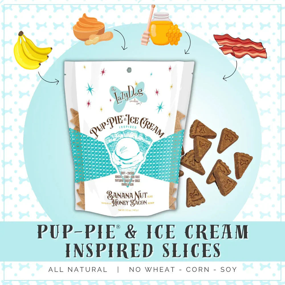Lazy Dog Pup-PIE & Ice Cream Banana Nut Slice with Honey & Bacon Treats for Dog (5 oz)