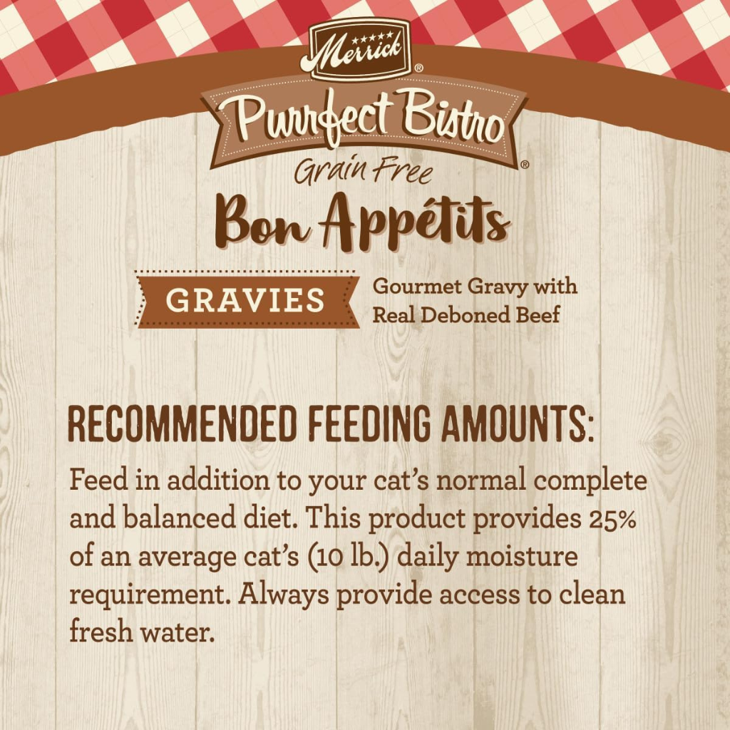 Merrick Purrfect Bistro Grain Free Bon Appetits Gravies Adult Wet Cat Food, Beef Recipe Chunks in Gravy (3 oz x 24 pouches)