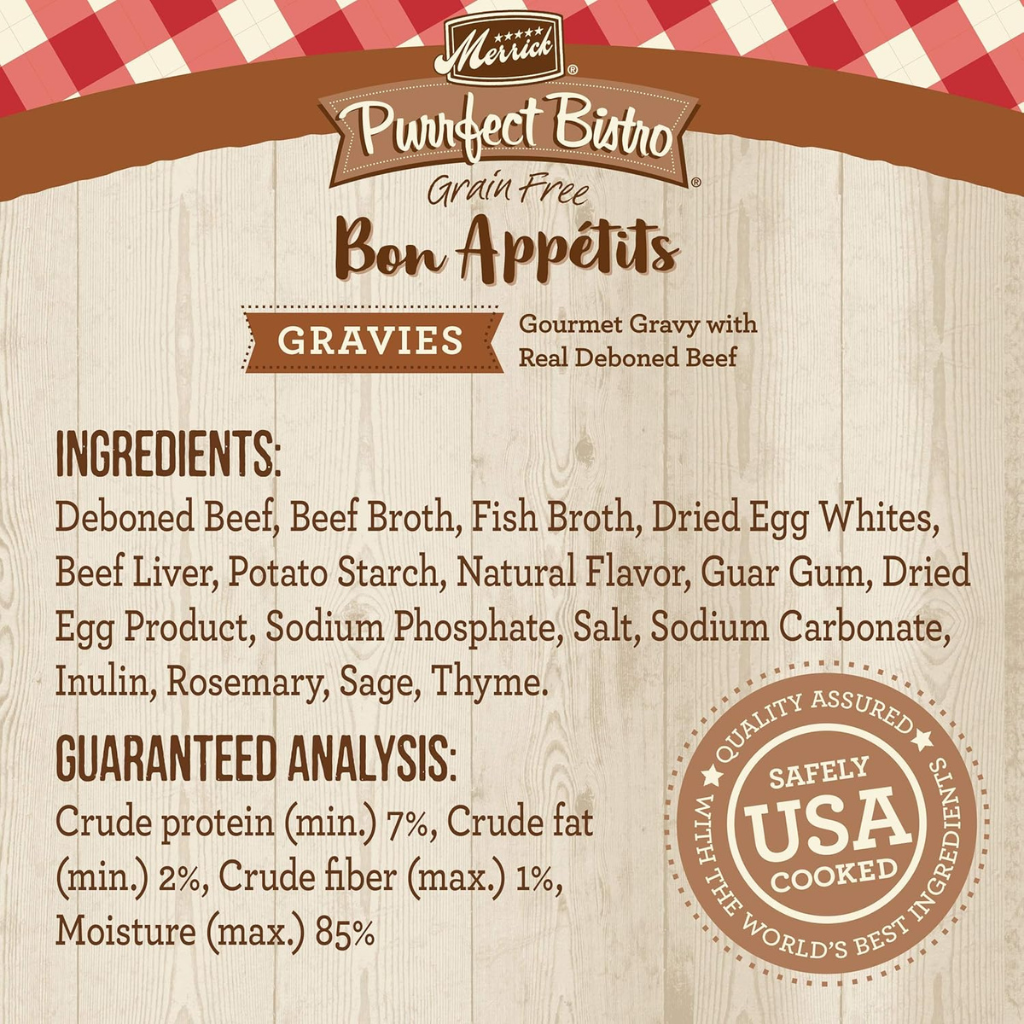 Merrick Purrfect Bistro Grain Free Bon Appetits Gravies Adult Wet Cat Food, Beef Recipe Chunks in Gravy (3 oz x 24 pouches)