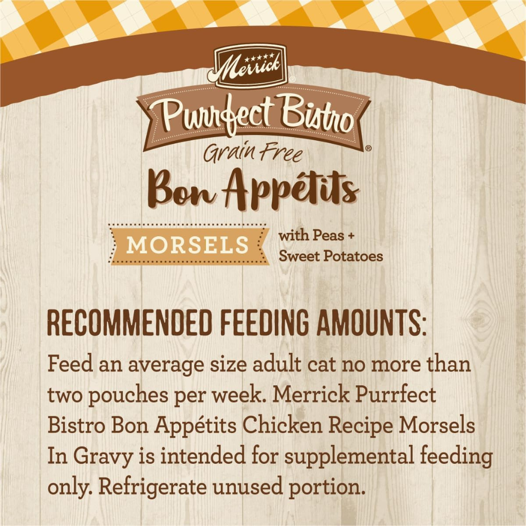 Merrick Purrfect Bistro Grain Free Bon Appetits Morsels Adult Wet Cat Food, Chicken Recipe Morsels in Gravy (3 oz x 24 pouches)