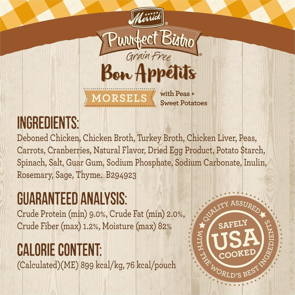 Merrick Purrfect Bistro Grain Free Bon Appetits Morsels Adult Wet Cat Food, Chicken Recipe Morsels in Gravy (3 oz x 24 pouches)