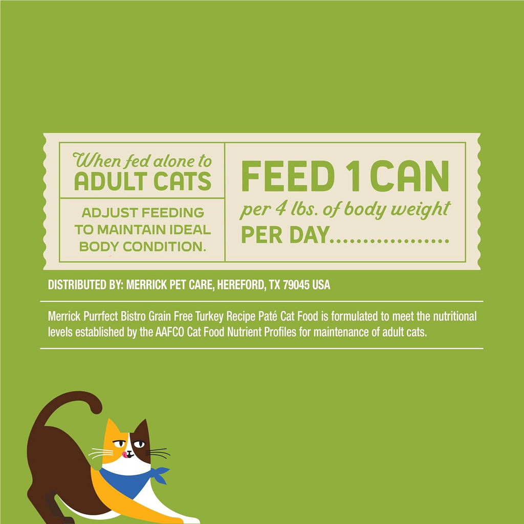 Merrick Purrfect Bistro Grain Free Premium Soft Canned Pate Adult Wet Cat Food, High Protein Turkey Recipe