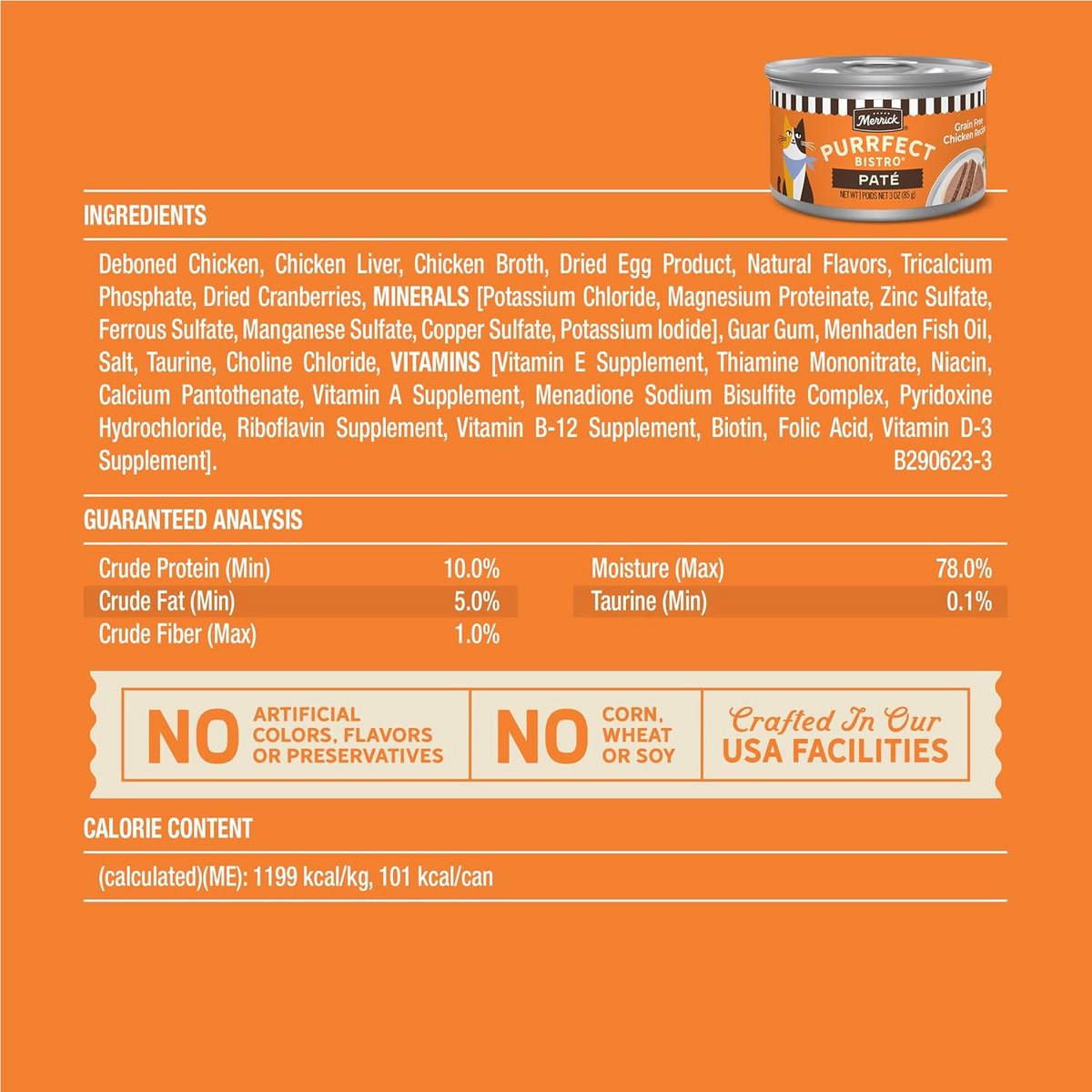 Merrick Purrfect Bistro Grain Free Premium Soft Canned Pate Adult Wet Cat Food, High Protein Chicken Recipe