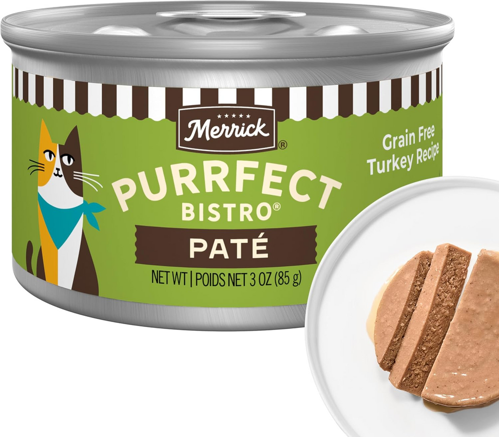 Merrick Purrfect Bistro Grain Free Premium Soft Canned Pate Adult Wet Cat Food, High Protein Turkey Recipe