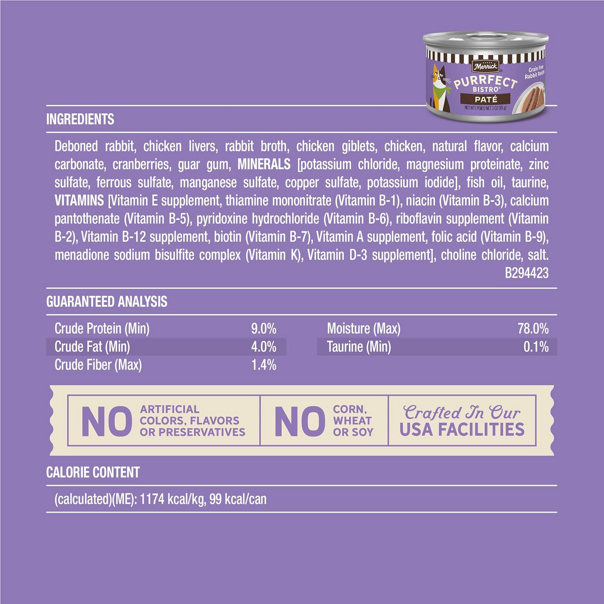 Merrick Purrfect Bistro Grain Free Rabbit Pate Canned Cat Food