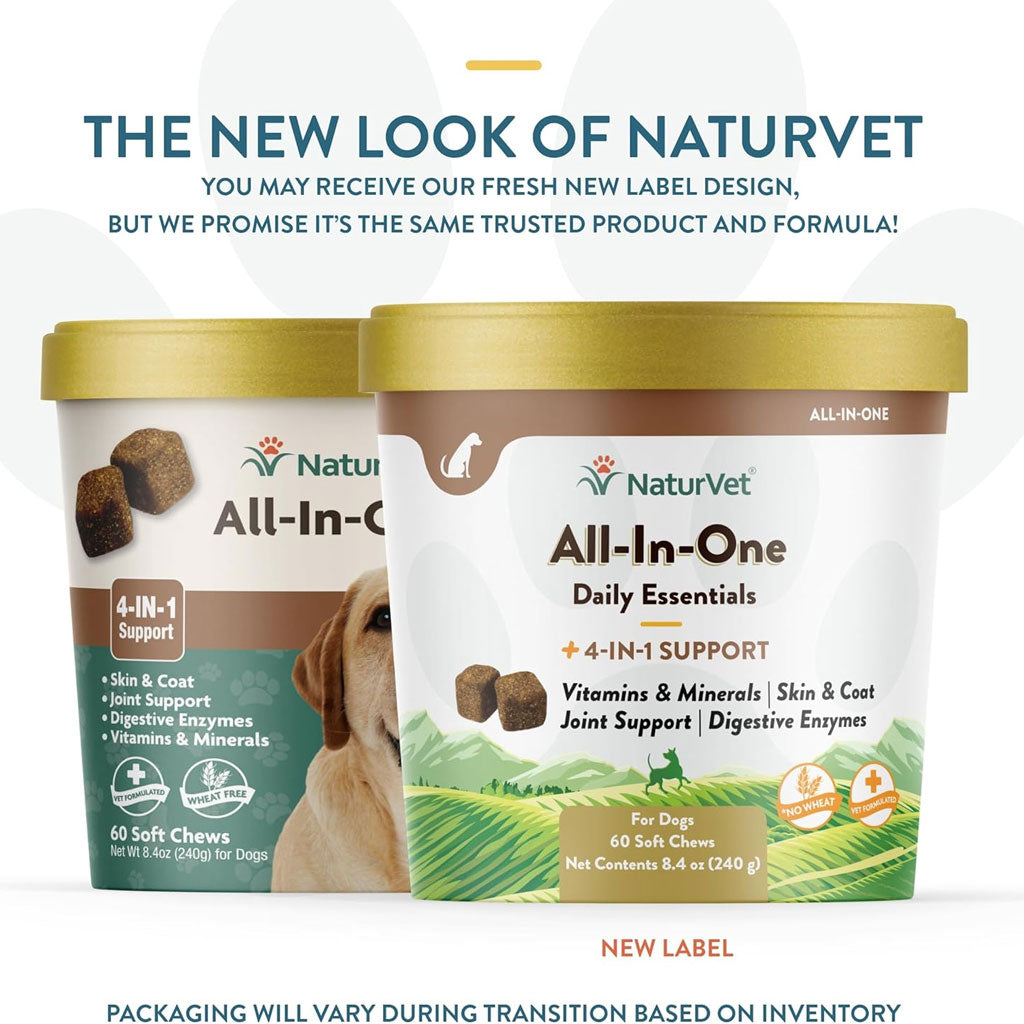 NaturVet All-In-One Daily Esentials Plus 4-in-1 Support for Dogs, 60 soft chews