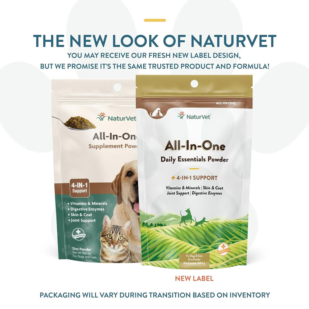 NaturVet All-In-One Daily Essentials Powder Plus 4-in-1 Support for Dogs & Cats, 13-oz