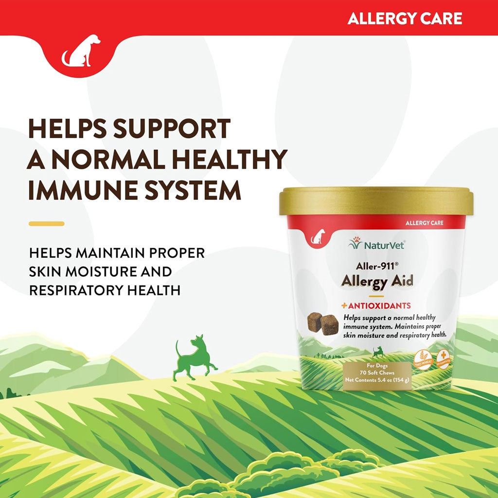 NaturVet Aller-911 Allergy Aid Soft Chews Plus Antioxidants for Dogs, 70 count