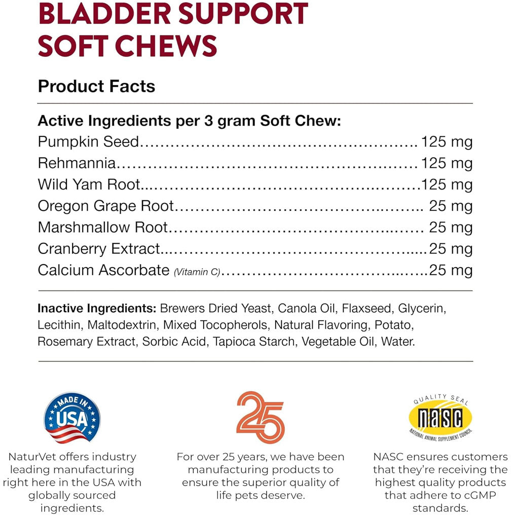NaturVet Bladder Support Daily Maintenance with Cranberry Soft Chews for Dogs, 60 count