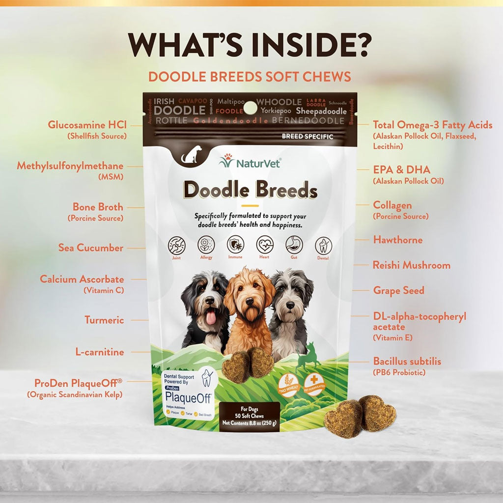 NaturVet Breed Specific Doodle Breeds Supplement Soft Chews for Dogs, 50 count