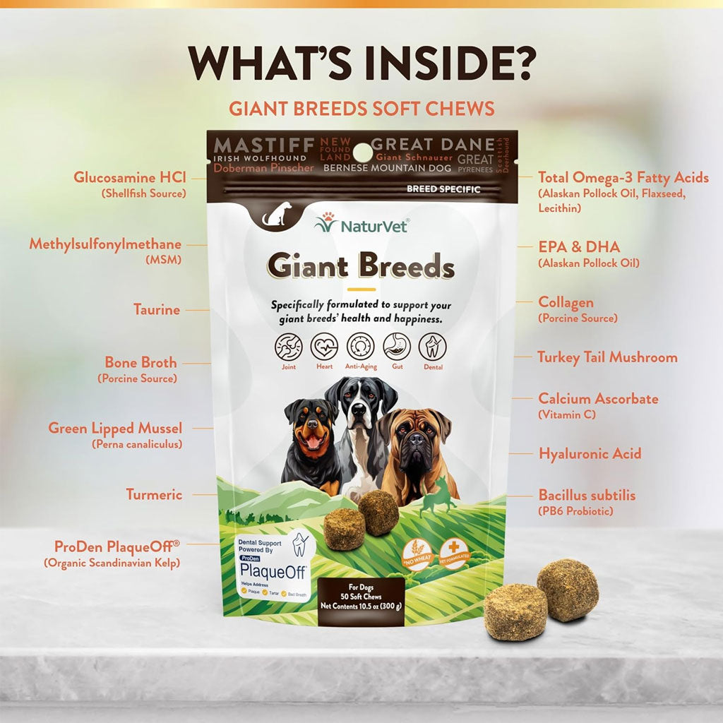NaturVet Breed Specific Giant Breeds Supplement Soft Chews for Dogs, 50 count