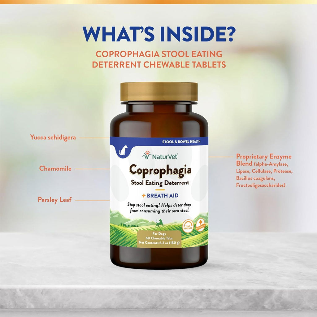 NaturVet Coprophagia Stool Eating Deterrent Plus Breath Aid Chewable Tablets for Dogs, 60 count