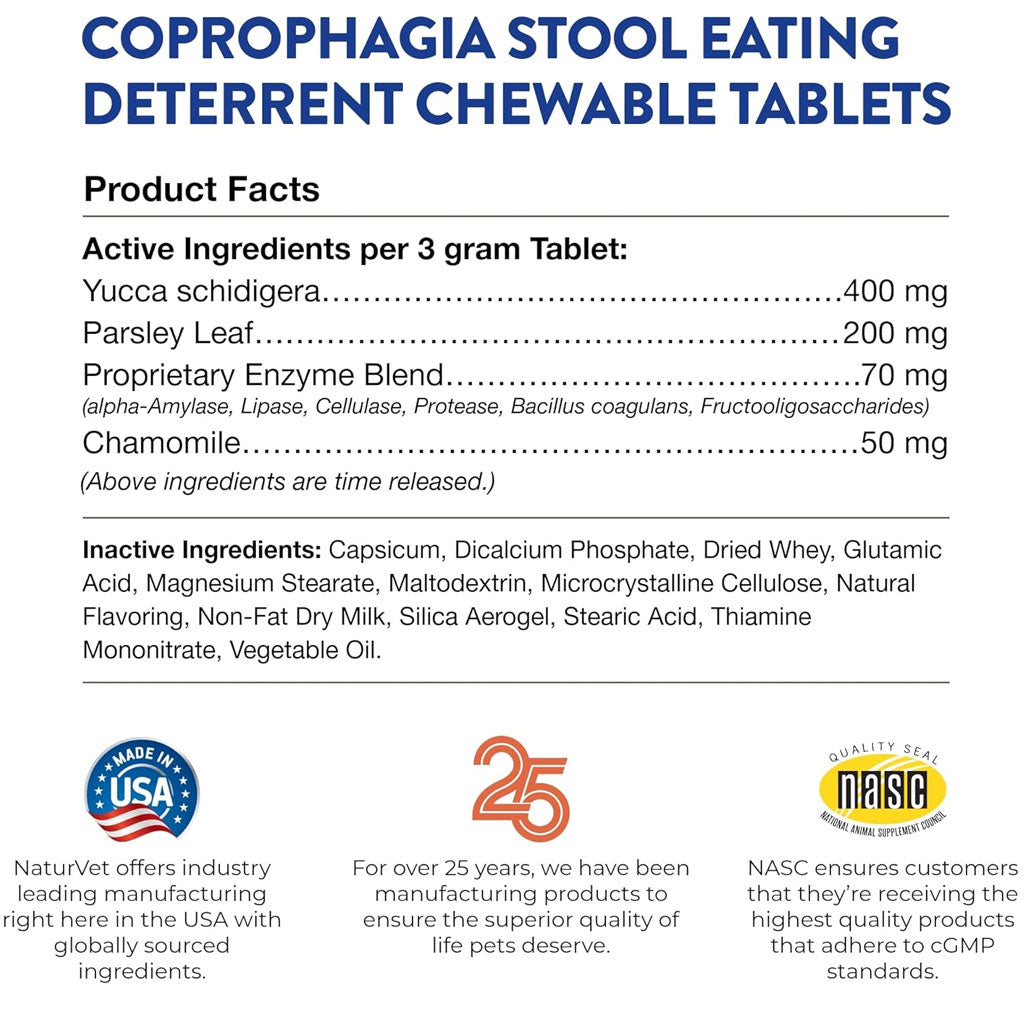 NaturVet Coprophagia Stool Eating Deterrent Plus Breath Aid Chewable Tablets for Dogs, 60 count