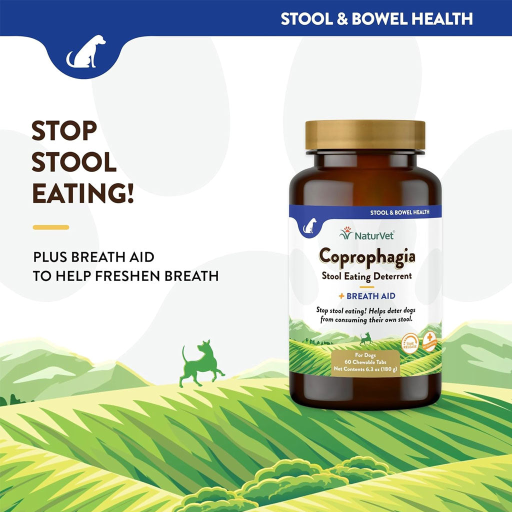 NaturVet Coprophagia Stool Eating Deterrent Plus Breath Aid Chewable Tablets for Dogs, 60 count