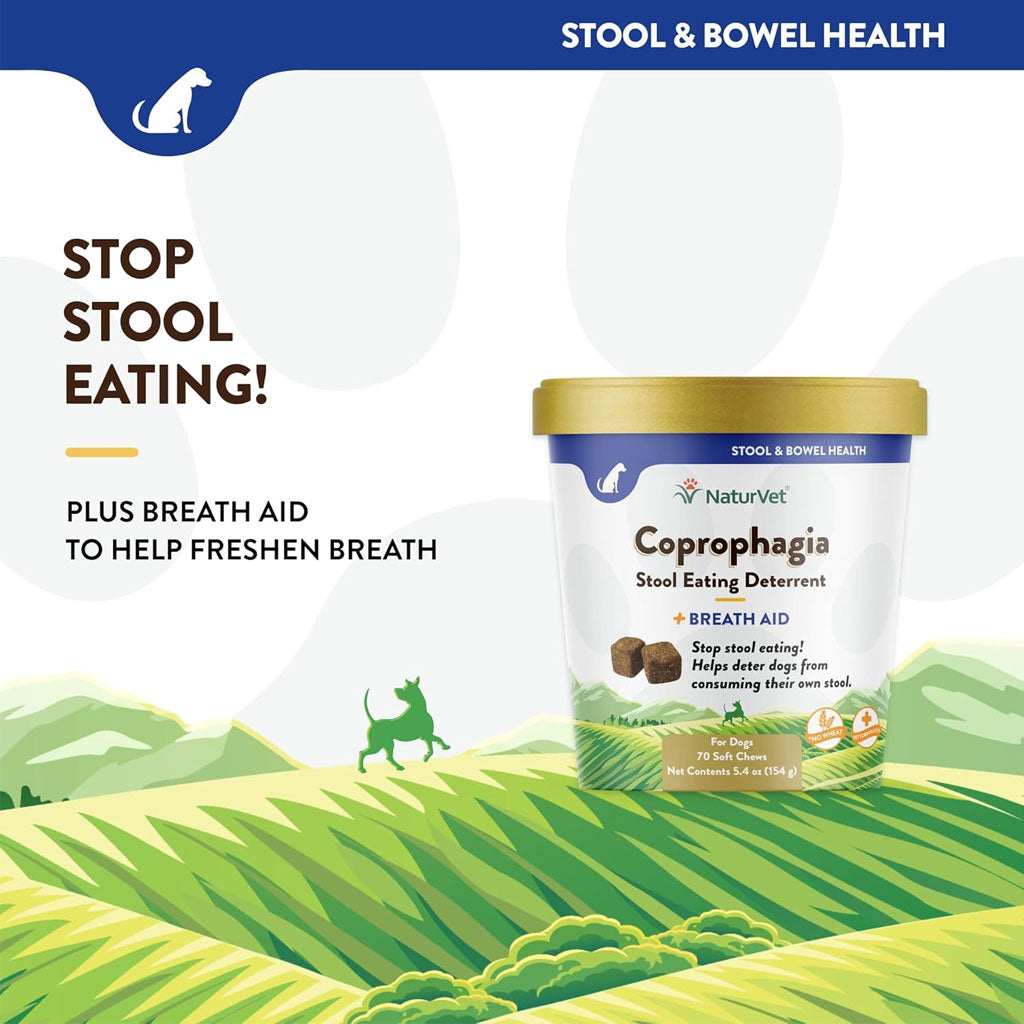 NaturVet Coprophagia Stool Eating Deterrent Plus Breath Aid Soft Chews for Dogs, 70 count